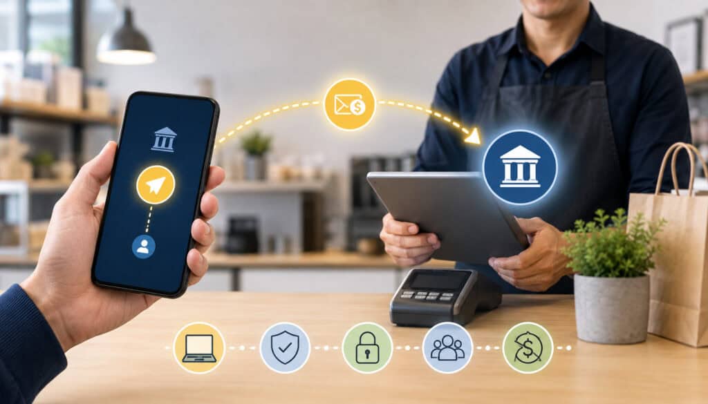 Business accepting an Interac e-Transfer payment via smartphone and POS system